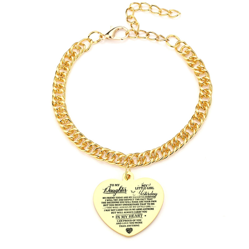 Gold Color To My Daughter Heart Pendant Thick Chain Bracelets For Women