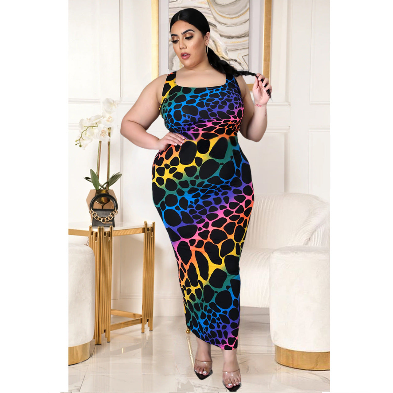 European And American Plus Size Color Leopard Print Womens Clothing