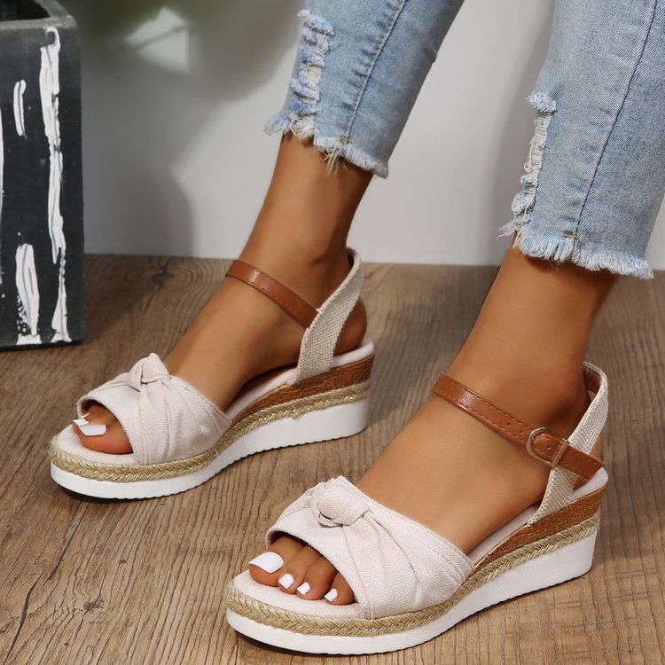 Bow Shoes Women's Wedges Sandals Summer Platform Bowknot Buckle Daily Beach Shoes