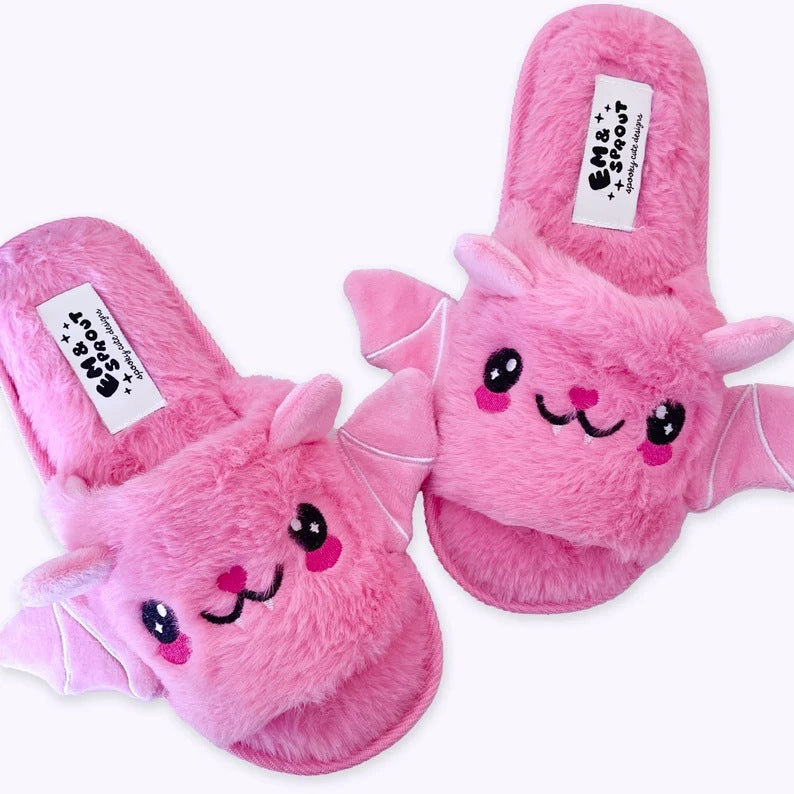 Cute Bat Slippers Halloween Shoes Winter Warm Home Slippers Women Men