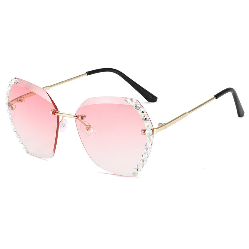 Sunglasses Female Korean Fashion Rimless Crystal Cut-edge Sunglasses