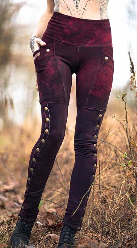 Womens Printed Buttoned Soldier Leggings Panelled Pants