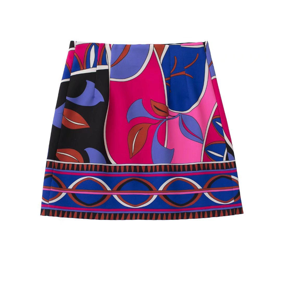 Three-piece Printed Drape Shirt Shorts And Skirts