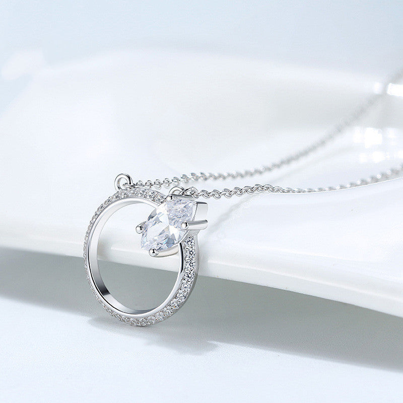 925 Sterling Silver Diamond Hollow Necklace Women