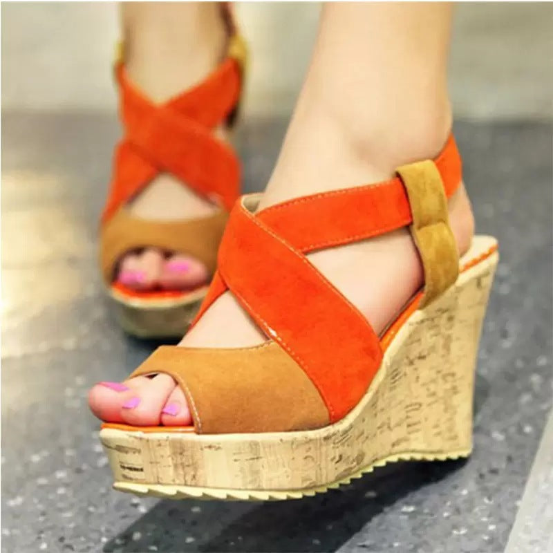 Women's Summer Wedge Heel Platform Cross Strap Sandals