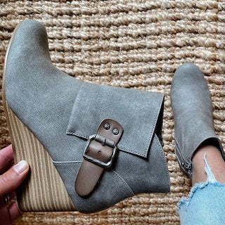 Fashion Platform Round Toe Wedge Heel Ankle Boots Side Zipper Buckle