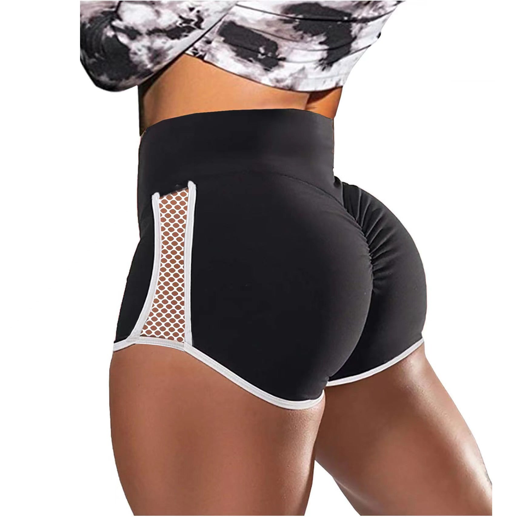 Cross-border European And American Foreign Trade Shorts High Waist Shaping Shorts Fitness Sports Pants Hollow Out Stitching Shorts