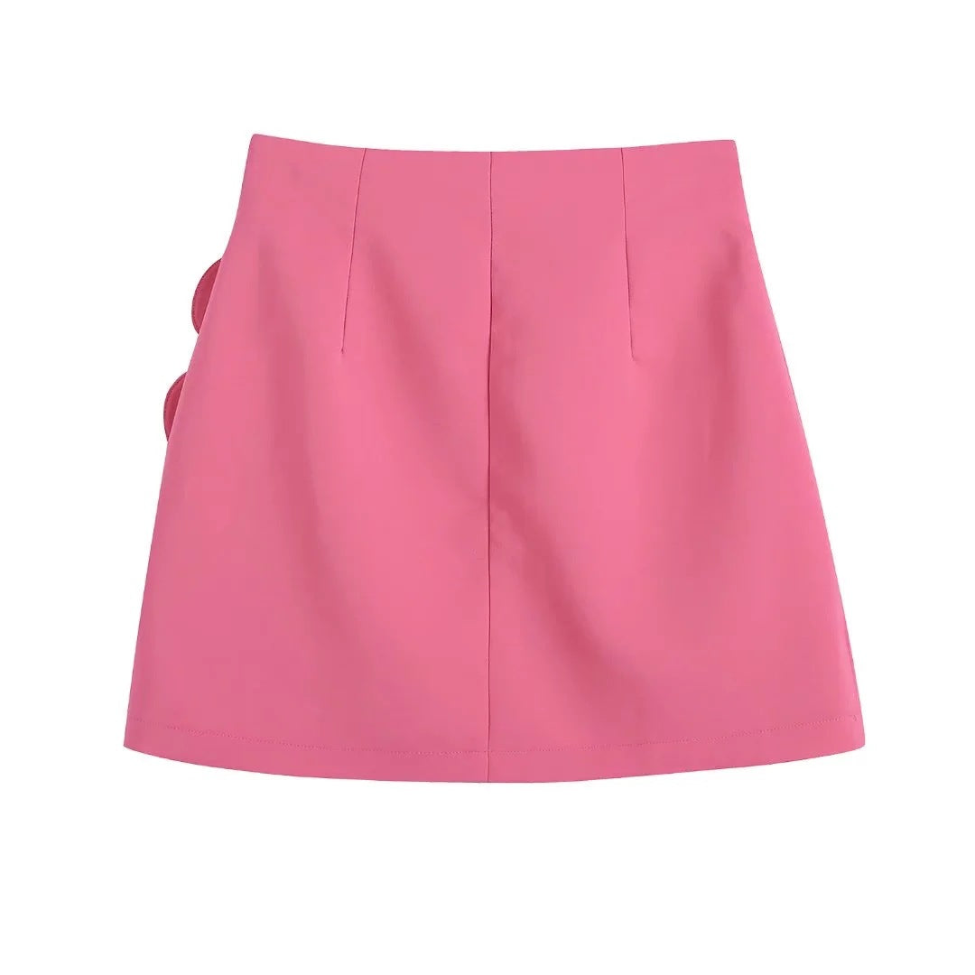 Spring New Love Decoration Silk Satin Texture Miniskirt Ladies  Short Skirt Sweet