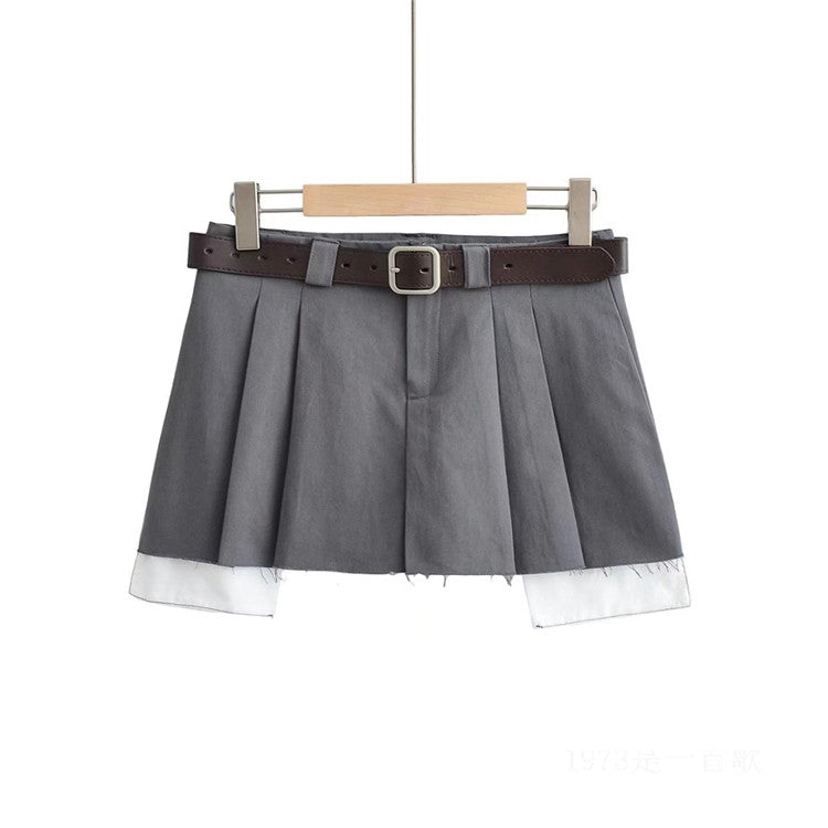 Fake Two-piece Low-waisted Workwear Pleated Skirt