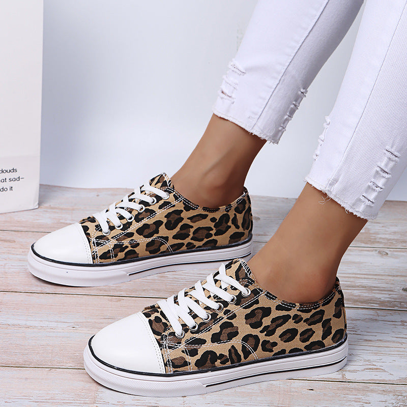 Women's Thick-soled Leopard Print Colorblock Lace-up Casual Sneakers