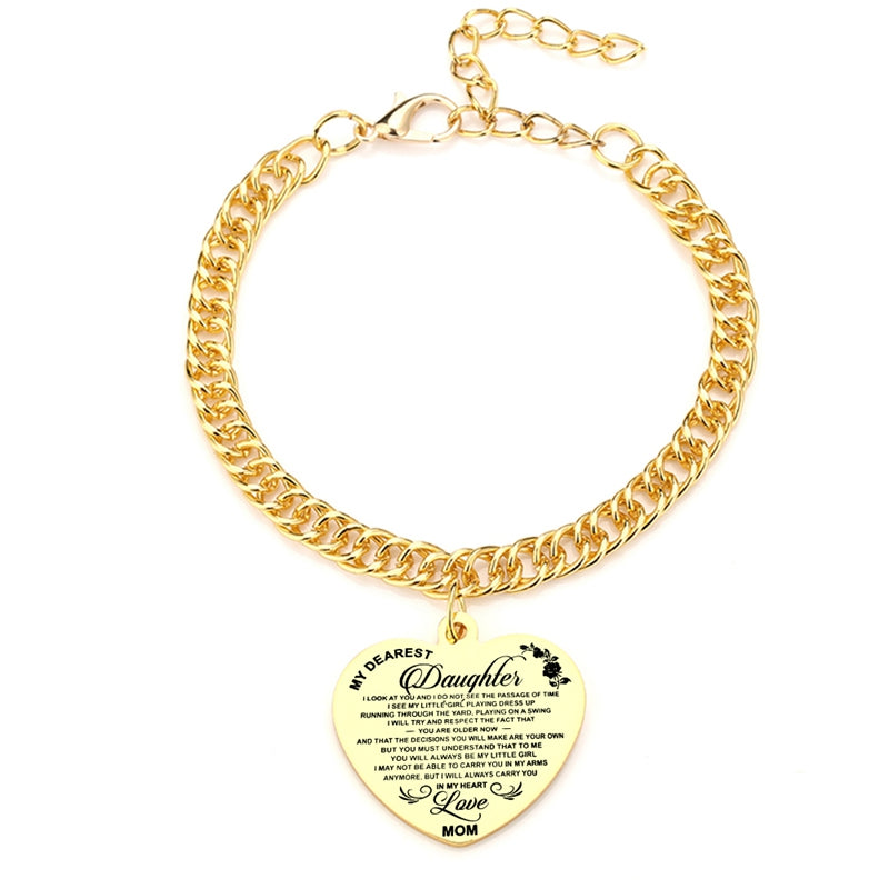 Gold Color To My Daughter Heart Pendant Thick Chain Bracelets For Women