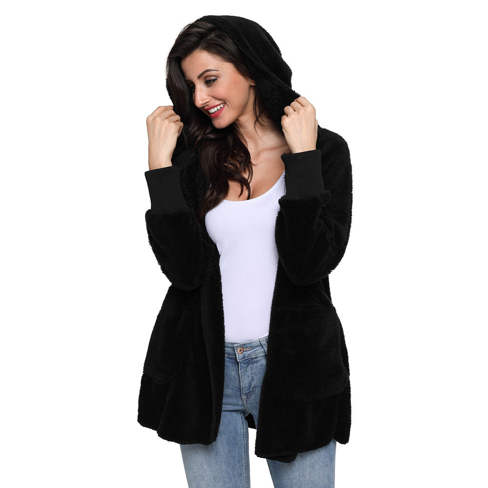 Women's Winter New Solid Color Cardigan Plush Jacket