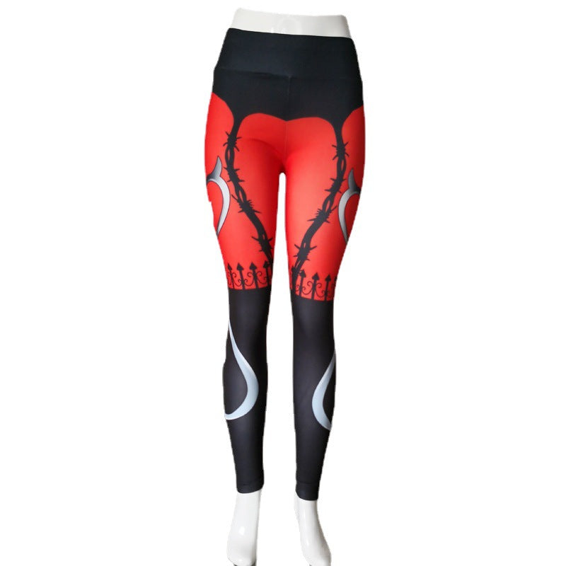 Love Angel Red And Black Contrasting Color Fitness Pants Digital Print Yoga Pants