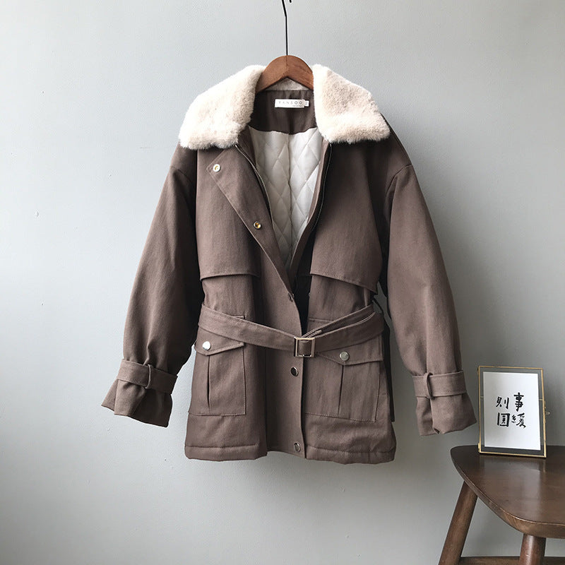 Women's mink fleece collar cotton jacket