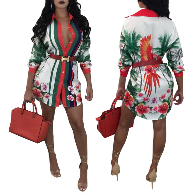 Printed shirt dress multicolor women's clothing