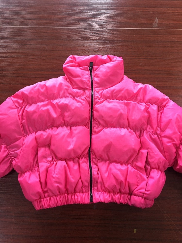 Chaqueta de algodón súper corta con cuello alto de invierno