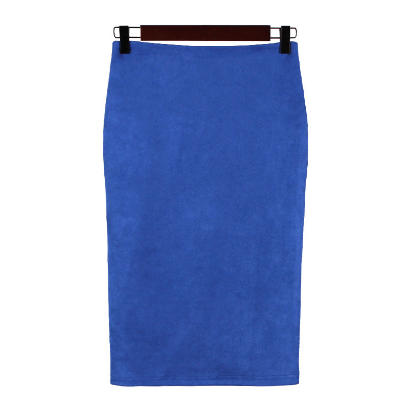 Solid color split deerskin velvet skirt