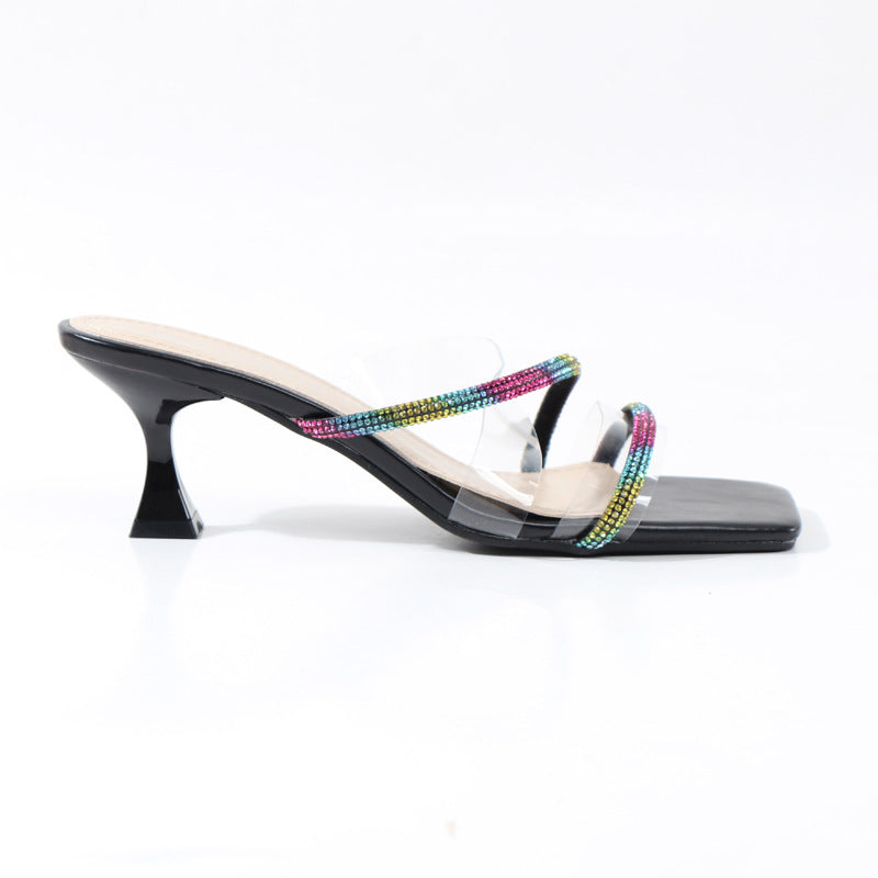 Ladies sandals with large stiletto heels