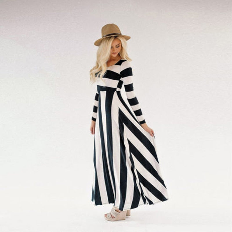 New long skirt striped loose dress women