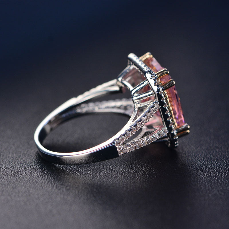 Women's square pink full diamond ring