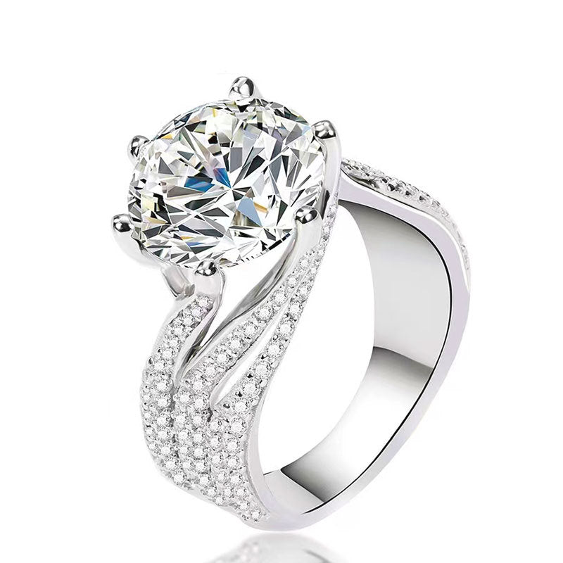 Women's 3-carat 5-carat Sterling Silver Moissanite Diamond Ring