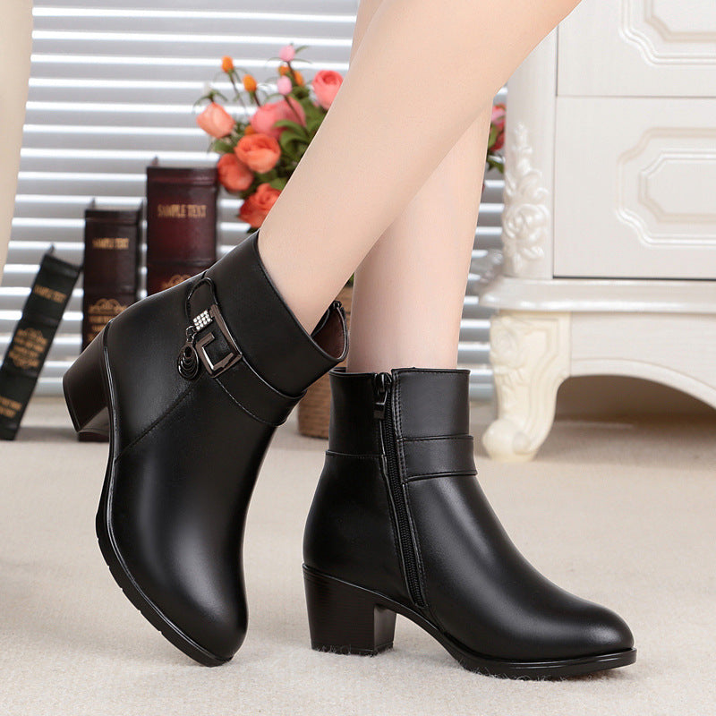 Winter new mid-heel women's cotton boots