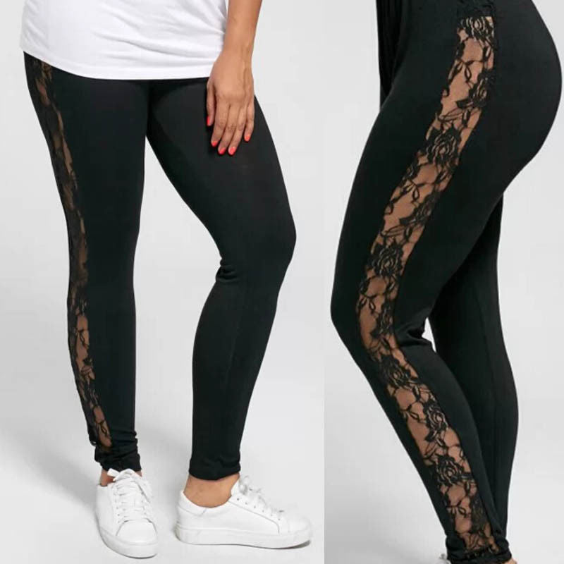 Leggings de encaje calados de mujer sexy de talla grande