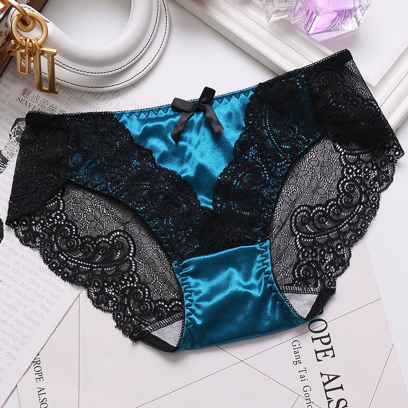 Hollow Transparent Lace Sexy Mid-waist Seamless Breathable Ice Silk Panties