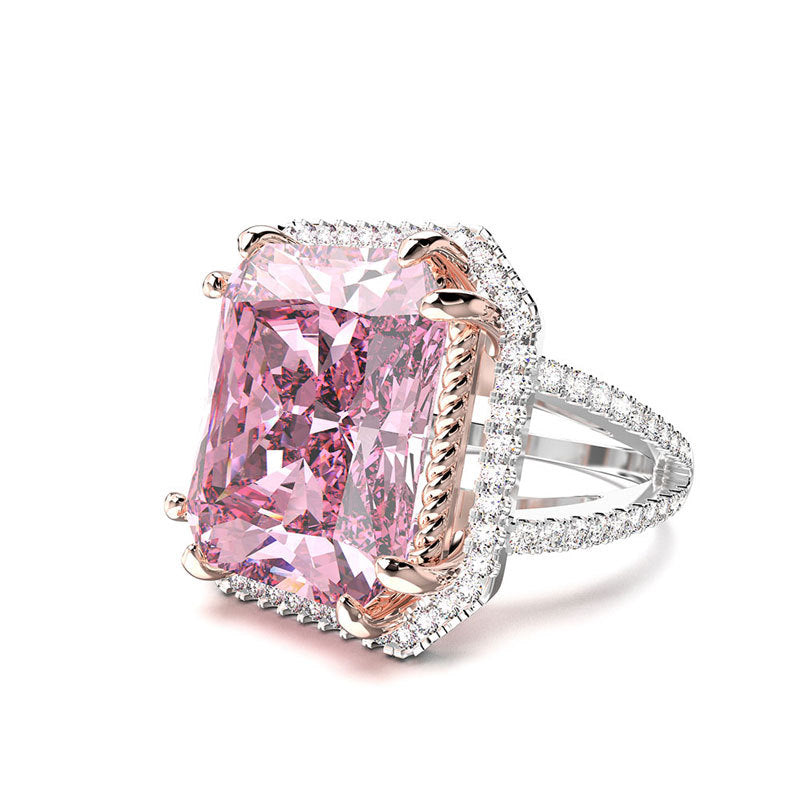 Women's square pink full diamond ring