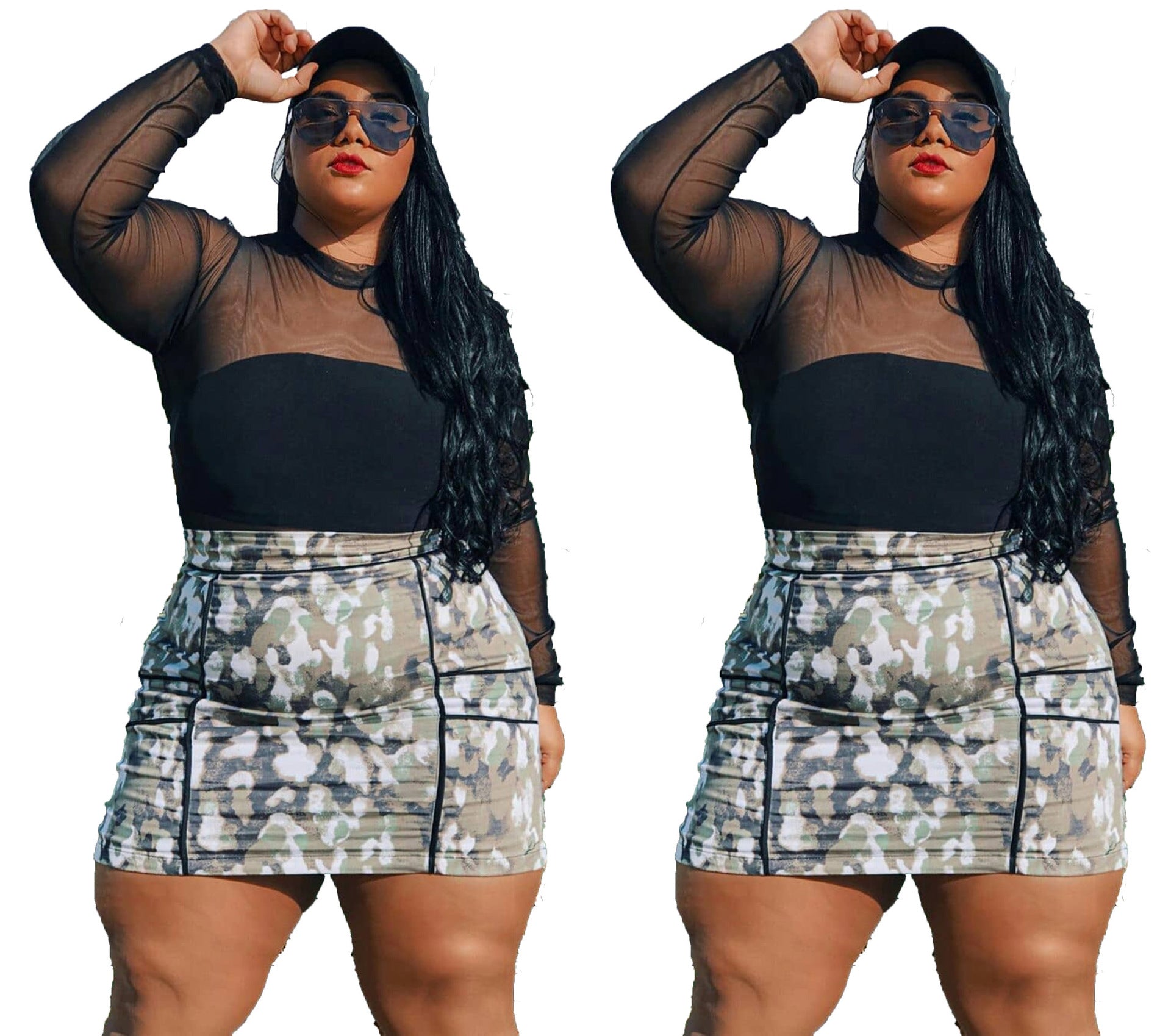 Plus Size Printed Stitching Woman Skirt