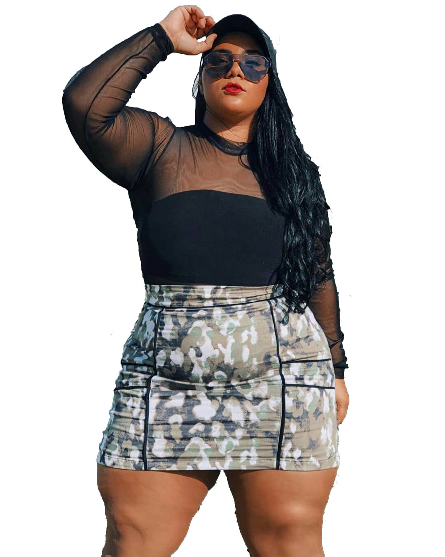 Plus Size Printed Stitching Woman Skirt