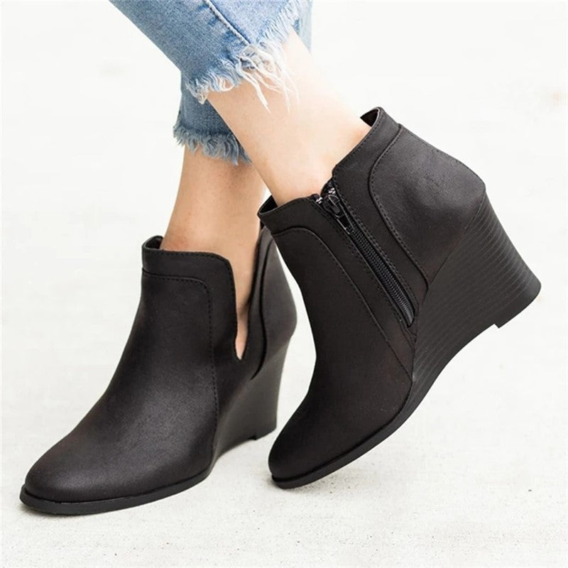 Wedge Heel Retro Roman Side Zipper Ladies Single Shoes