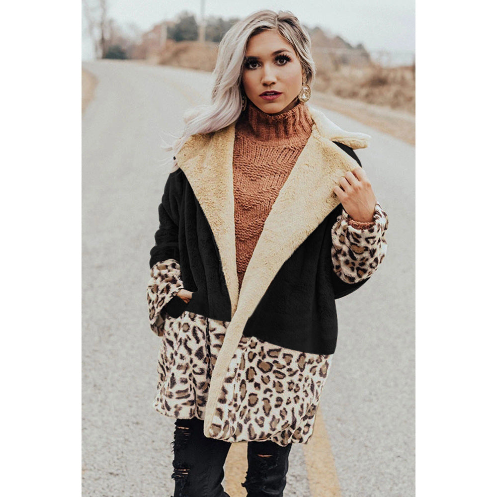 Contrast Stitching Leopard Print Jacket Top