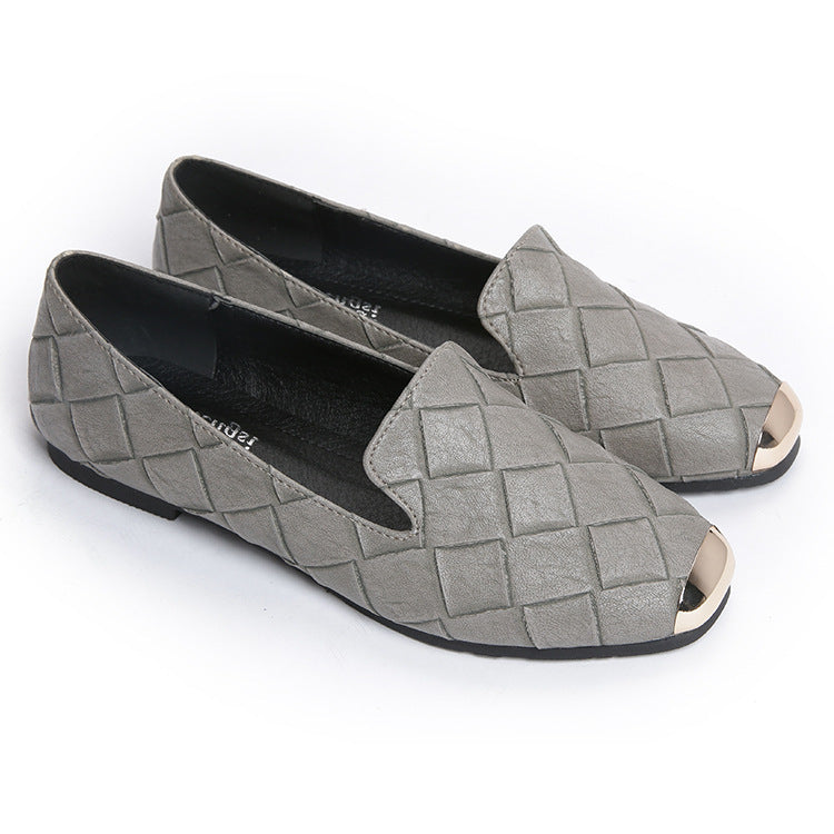 Plaid Woven Shallow Mouth Square Toe Flat Shoes