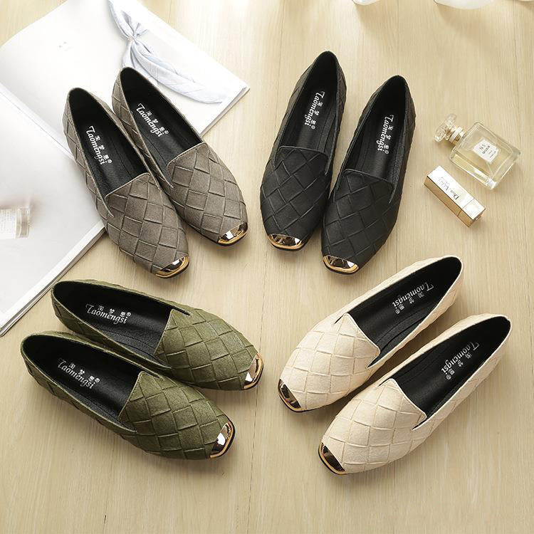 Plaid Woven Shallow Mouth Square Toe Flat Shoes