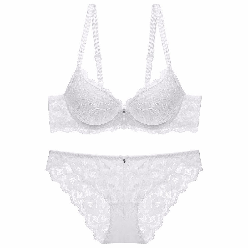 Sexy Lace Underwear Gathered Girls Adjustable Bra Set