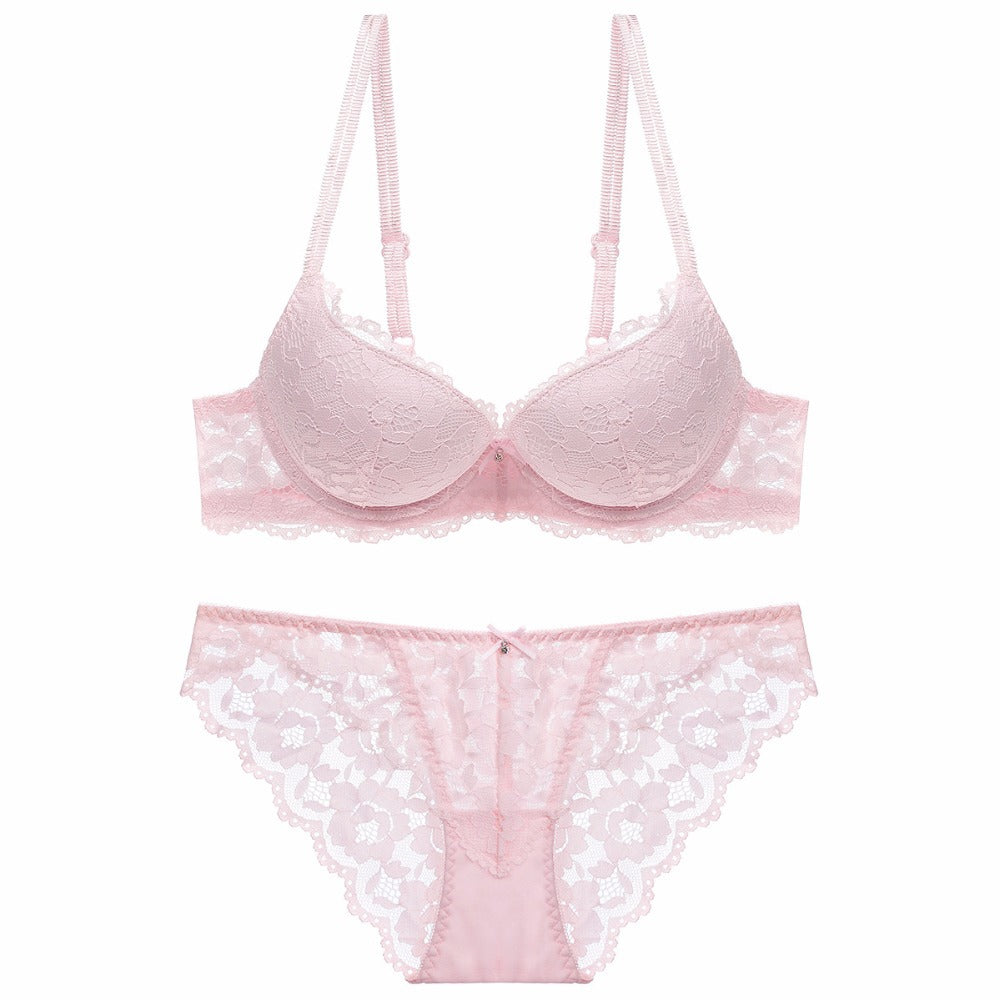 Sexy Lace Underwear Gathered Girls Adjustable Bra Set