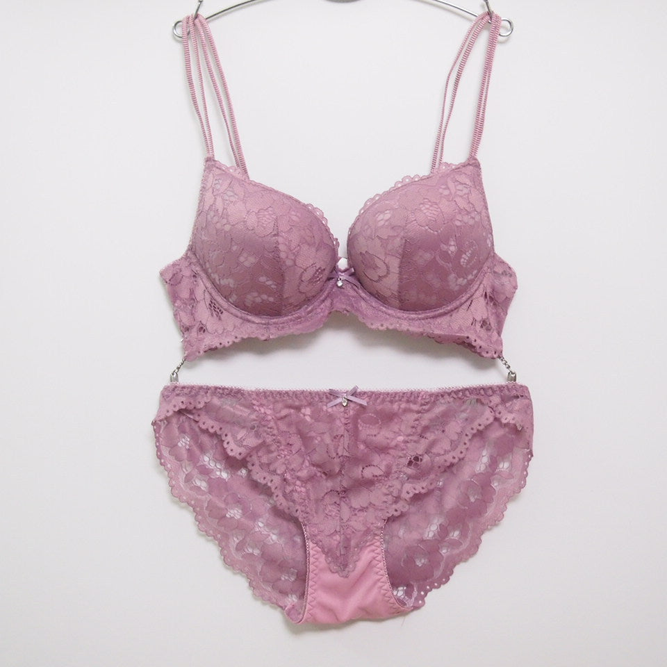 Sexy Lace Underwear Gathered Girls Adjustable Bra Set