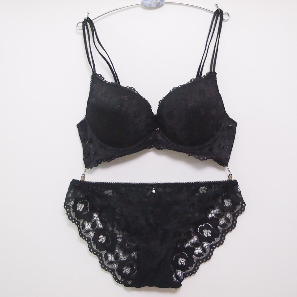 Sexy Lace Underwear Gathered Girls Adjustable Bra Set