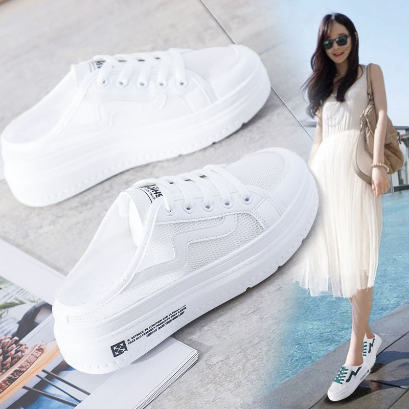 Baotou Semi Support Shoes Small White Shoes Without Heel Women's Shoes