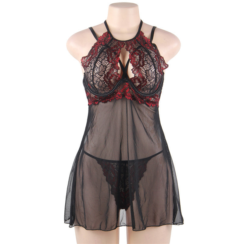 Transparent Mesh Sling Nightdress Plus Size