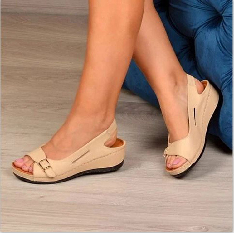 Sandalias De Verano Mujer Moda Zapatos De Mujer Romanos Comercio Exterior Zapatos De Mujer Hebilla Boca De Pez Pendiente De Playa con Sandalias De Mujer