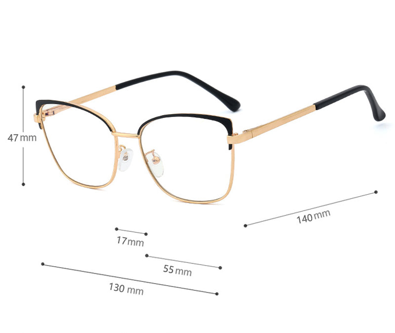 Women's Flat Metal Glasses, Comfortable Spring Temples, Anti-blue Glasses, Trendy Glasses Frame