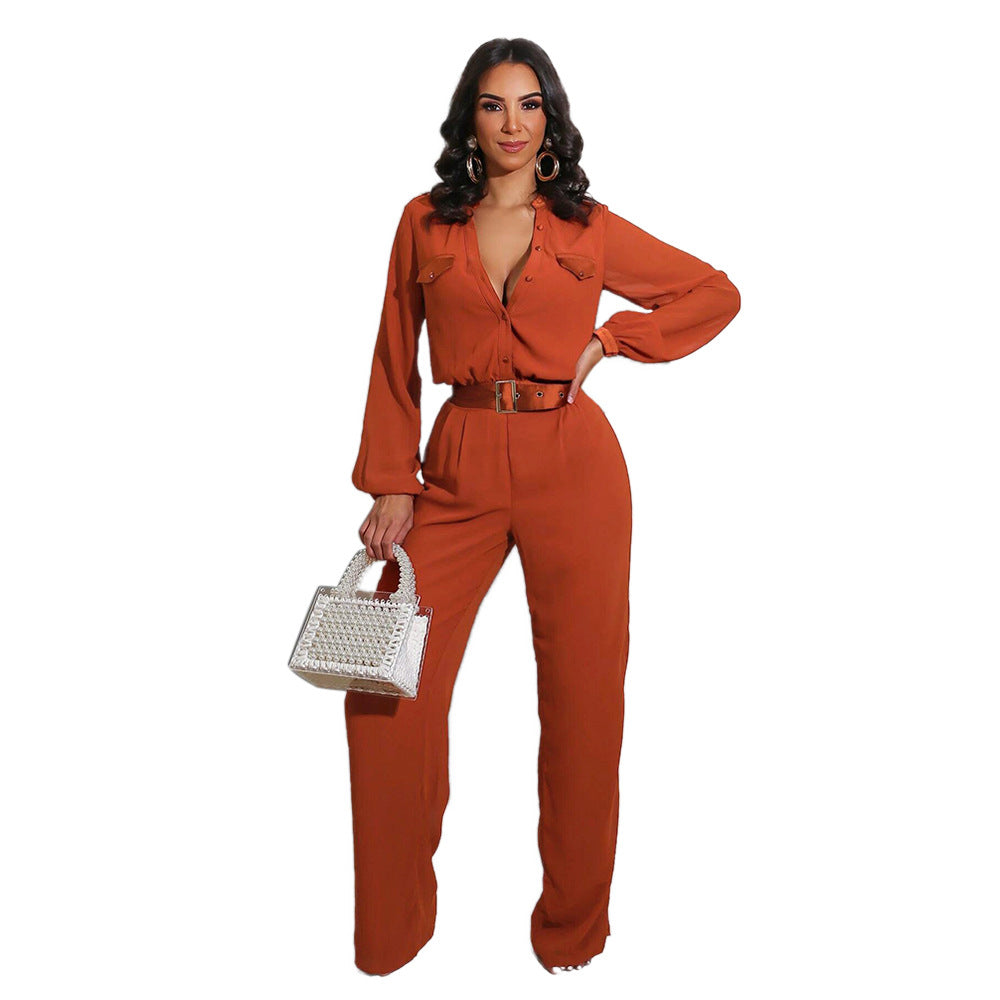 Fashion Casual Loose Women's Slim Long-sleeved Jumpsuit