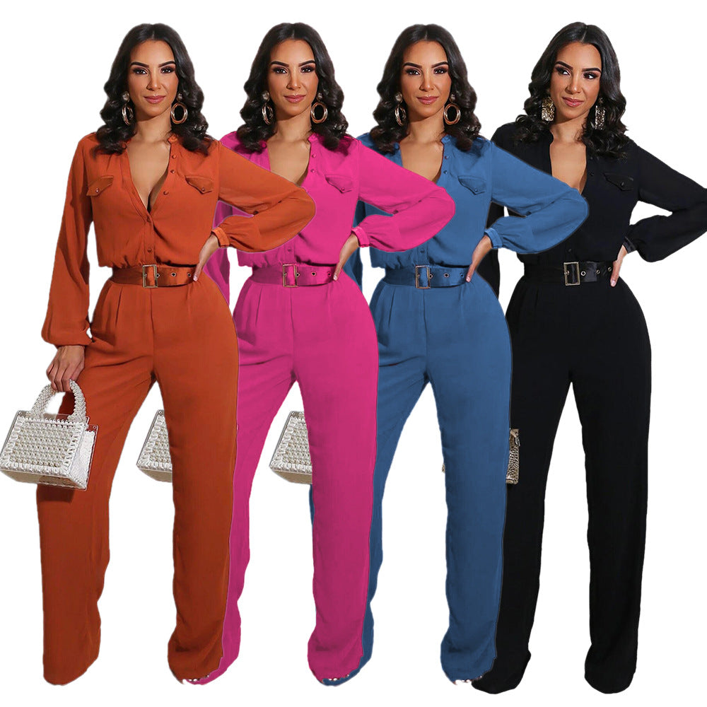 Fashion Casual Loose Women's Slim Long-sleeved Jumpsuit