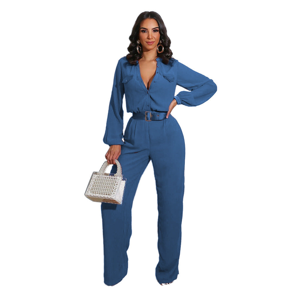 Fashion Casual Loose Women's Slim Long-sleeved Jumpsuit