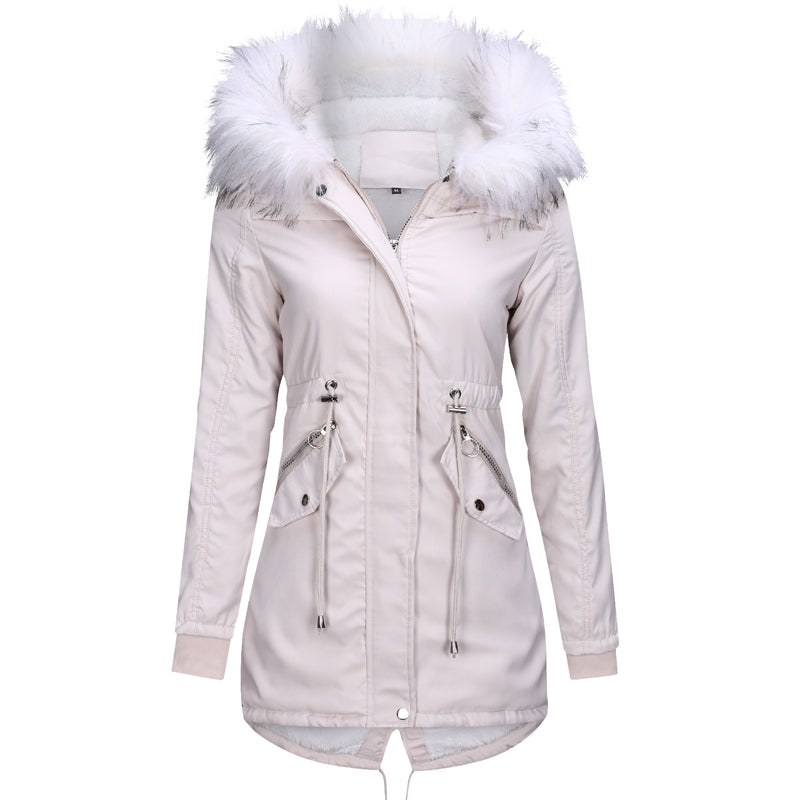 Cotton Coats Women Casual Fur Long Hooded Jacket Fashion Simple High Street