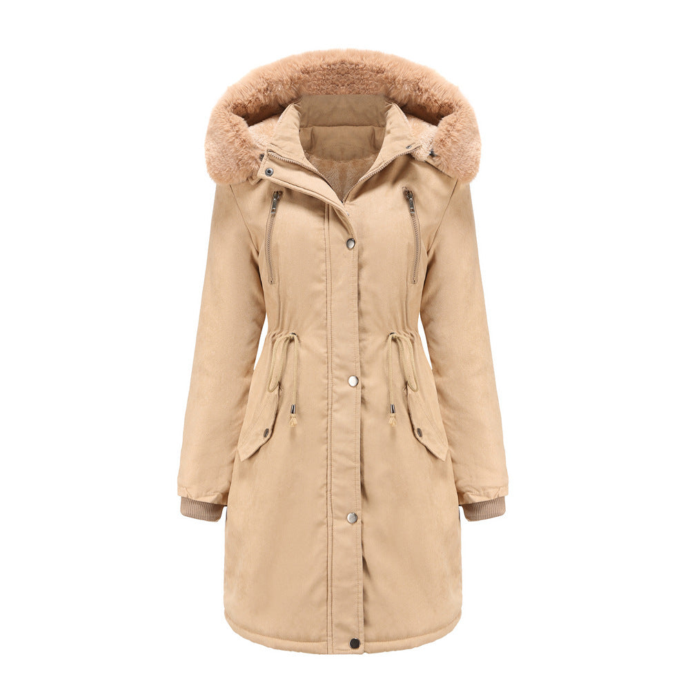 Women suede Jacket New Fashion Hooded Big Fur Collar Womens Jacket Long