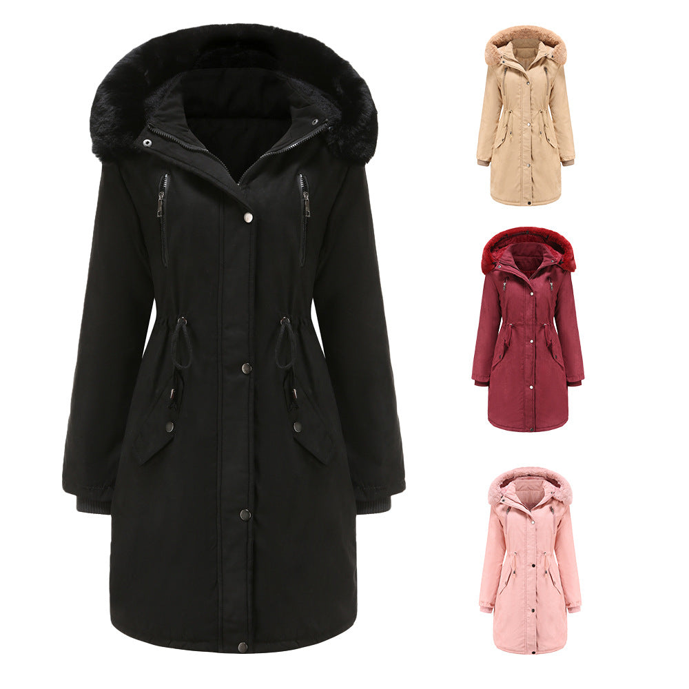 Women suede Jacket New Fashion Hooded Big Fur Collar Womens Jacket Long