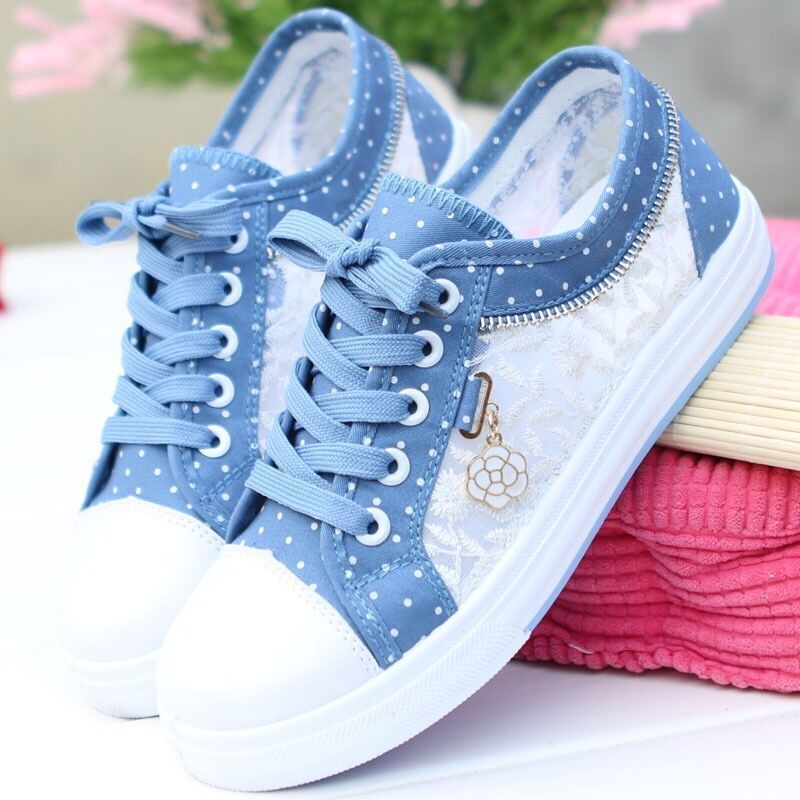 Girls Students Hollow Canvas Shoes Breathable Casual Shoes Flat Mesh Gauze Shoes